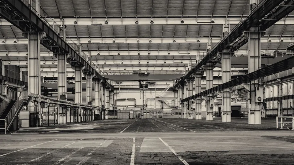 Industrial hall with overhead lighting